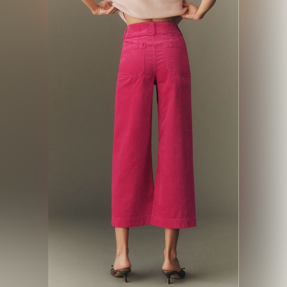 Anthropologie | Maeve The Colette Corduroy Crop Wide-Leg Pants | 27 | Fuchsia - Picture 2 of 8